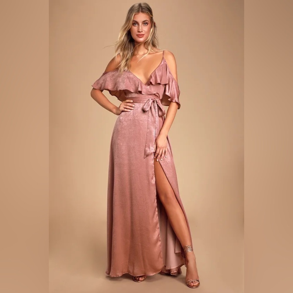 NEW Lulus SZ XS Moriah Rose Satin Wrap Maxi Dress